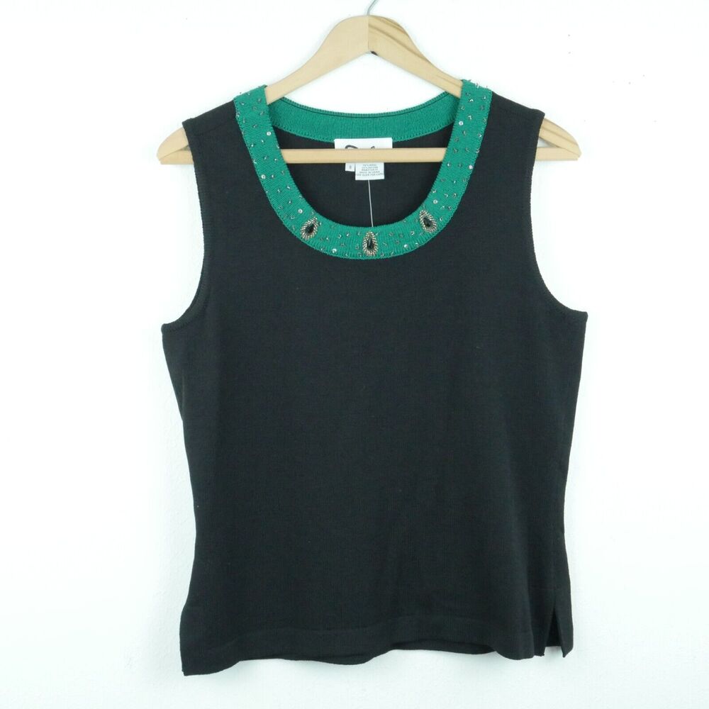 Toula Size 8 Shell Top Knit Beaded Embellished Wool Blend Elegant Classic Career